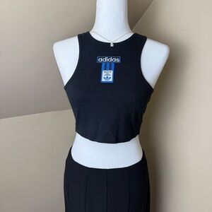 Adidas Originals Black Women's Ribbed Cropped Tank Top with‎ Blue Logo Size M
